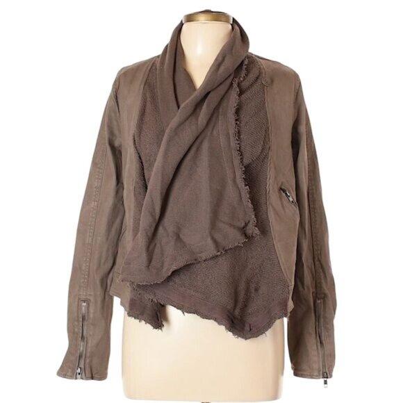 Free People Coated Denim & Sweater Zip Cuff Multi Styled Moto Jacket - Picture 3 of 9